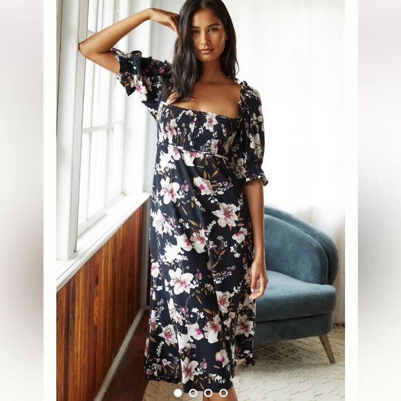 by Anthropologie Puff Sleeve Smocked Midi Dress Size XS
